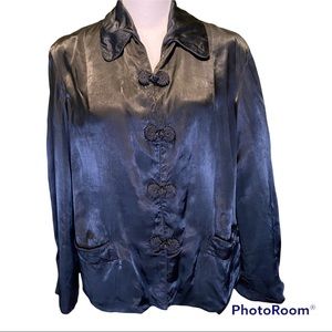 Vintage Black Satin Asian style shirt size M